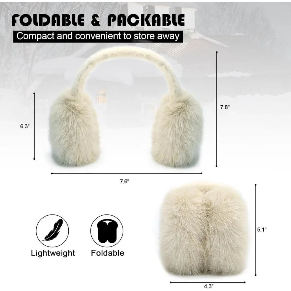 Women Faux Fur Earmuffs Foldable Winter Ear Warmers Soft Polyester